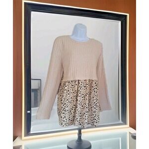 Women's Popover Top XXL Tan 2 In One Tiered Boho Chic Lagen Look Long Sleeve